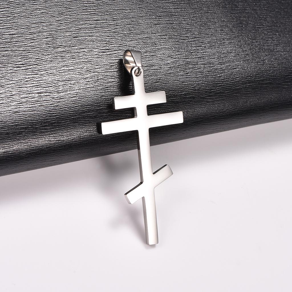 Stylish Stainless Steel Orthodox Cross Pendant Necklace for Women Men Religious Prayer Charms Chain Faith Metal Church Jewelry