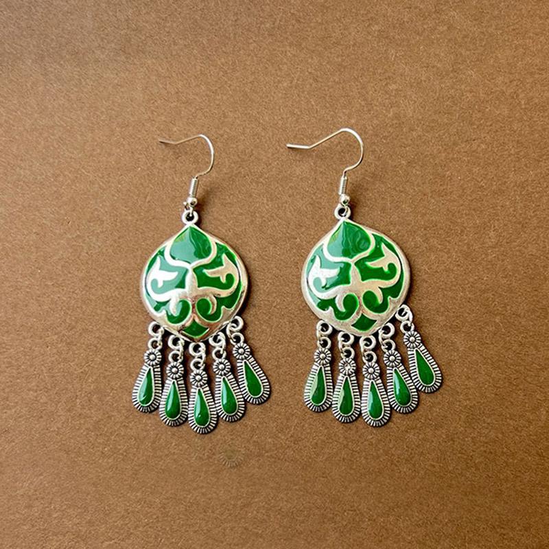 Green Natural Water Drop Feather Earrings for Women Vintage Boho Long Rhinestone Crystal Dangle Earring Vacation Jewelry