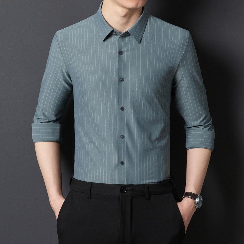 Модные рубашки для мужчин, одежда в полоску с отложным воротником, деловые рабочие рубашки, весенне-осенняя одежда с длинными рукавами