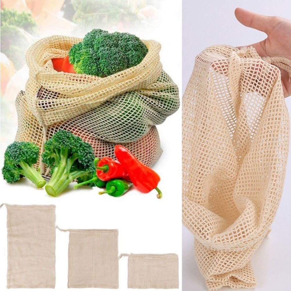 Reusable Cotton Mesh Bag Light Weight Drawstring Bag New Mesh Shopping Bag