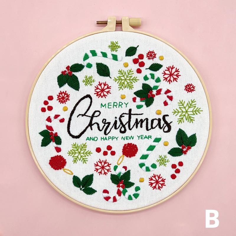 1 Piece Christmas Embroidery Starter Kit Stamped Cross Stitch Kit for Beginner