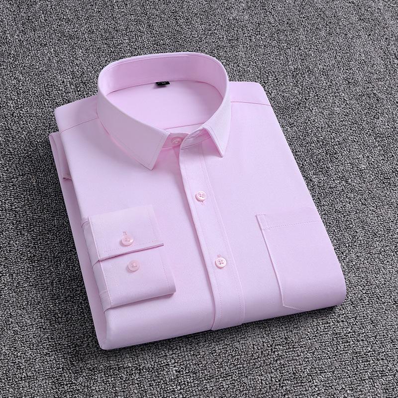 Мужская рубашка с длинным рукавом, не требующая глажки, с карманами — повседневная, деловая, однотонная (Весна осень)