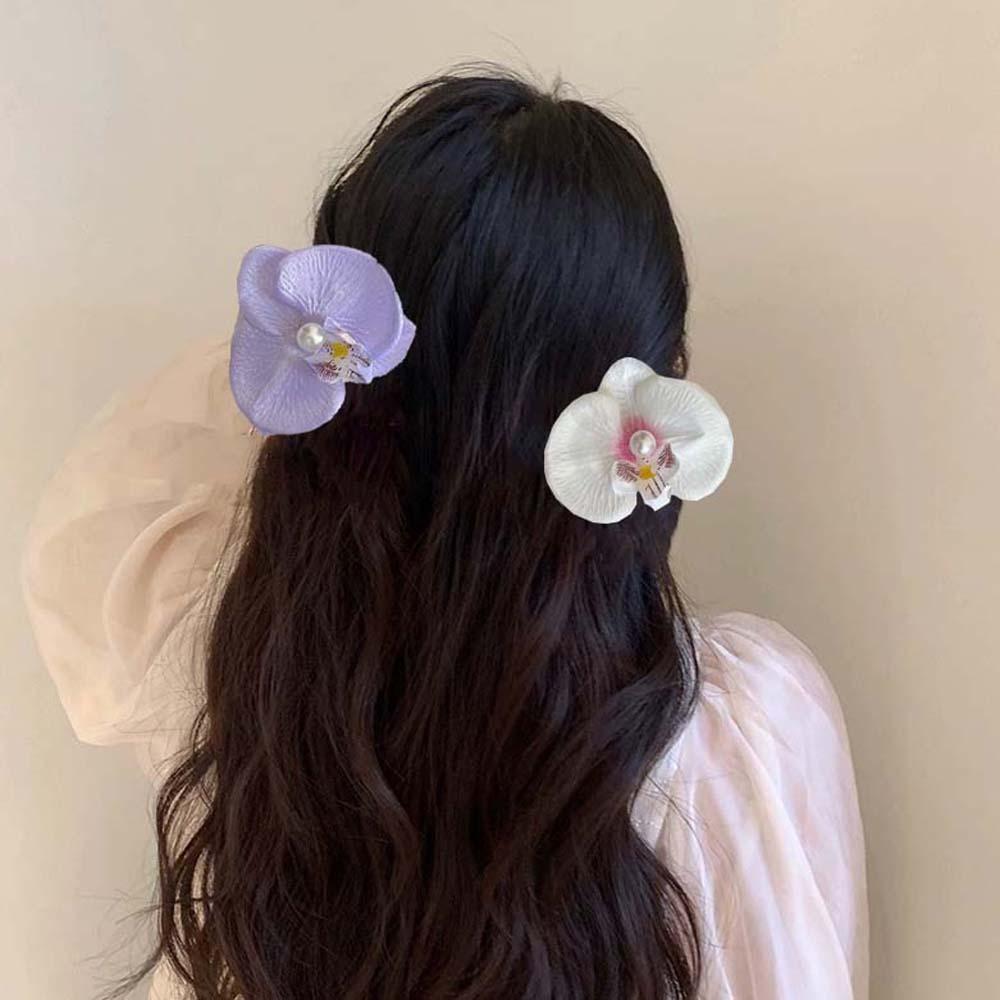 Bohemian Style Orchid Flower Hairpin Sweet Women Side Clip Butterfly Orchid Hair Clip Spring