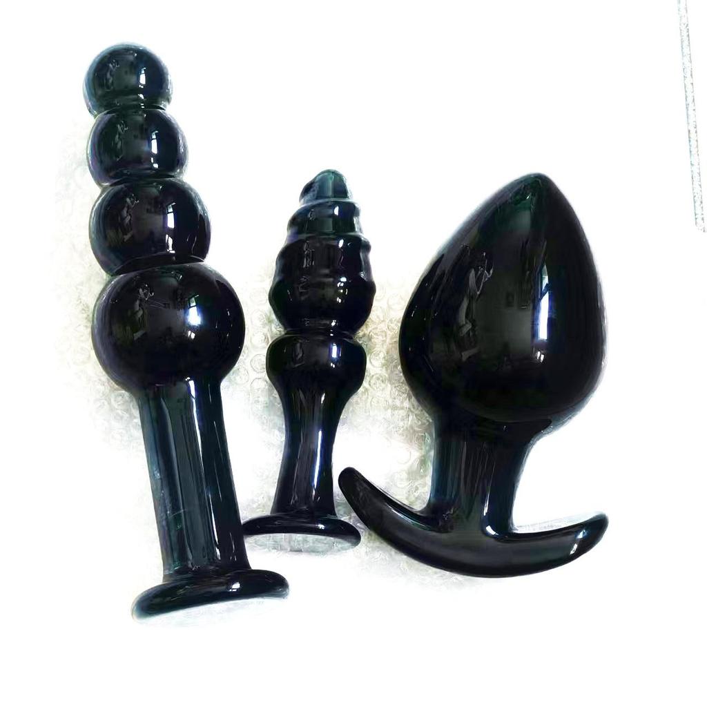 VaHppy Черные стеклянные анальные пробки 3 шт. 3,4/4,9/6,5 см SM BDSM товары для взрослых Гей анальная мастурбация расширение секс-игрушки вытягивание бусины