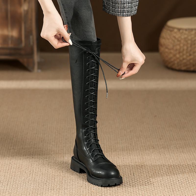 Белые рыцарские ботинки женские ботинки на шнуровке женские осенне-зимние универсальные ботинки на толстой подошве женские нескользящие и износостойкие