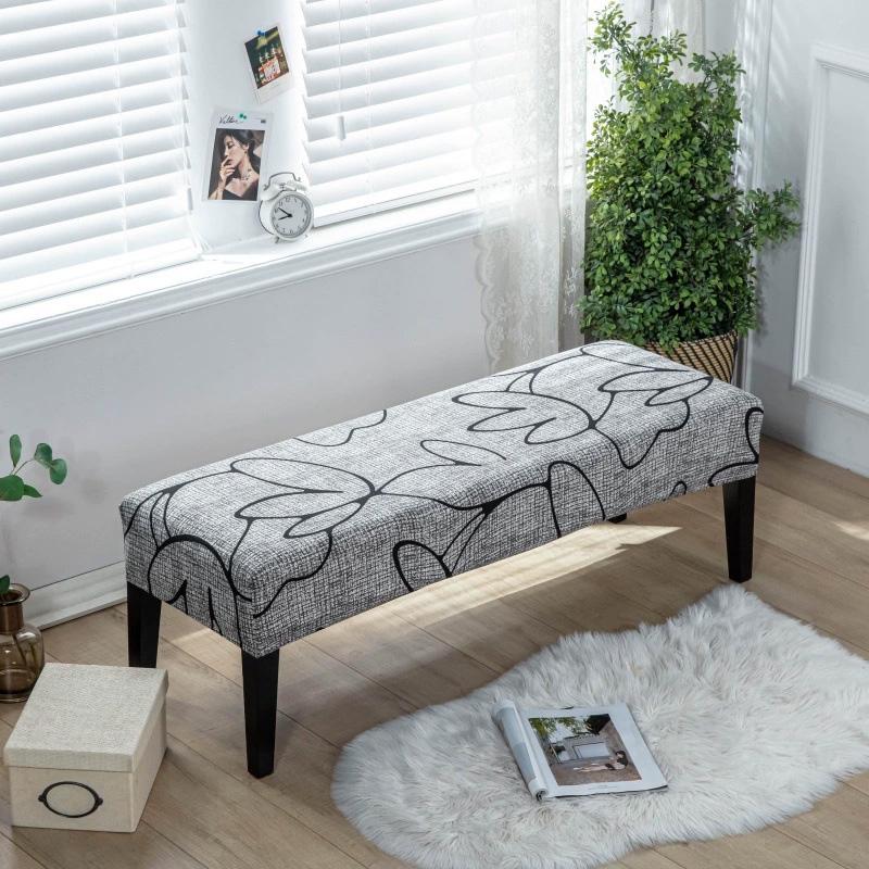1 шт. Длинный чехол для табурета Нескользящий чехол для длинной скамьи Пылезащитный протектор для скамьи Чехол-накидка Цветочный принт Полная обертка Эластичный чехол-накидка