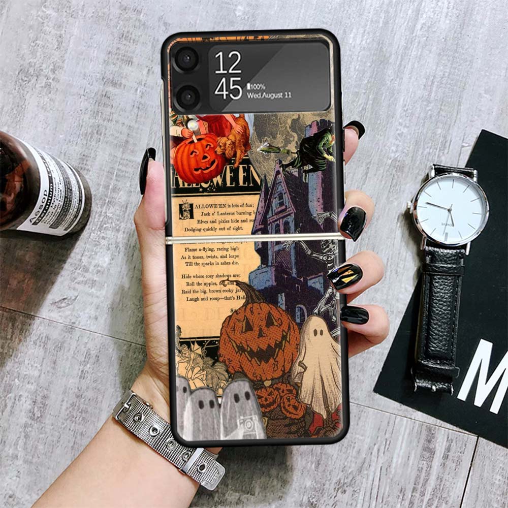 Октябрь Осень Хэллоуин Жуткие Тыквенные Чехлы Для Samsung Galaxy Z Flip 4 5 6 7 3 Z Flip7 Flip6 Flip4 Flip5 Flip3 5G Жесткий Ударопрочный