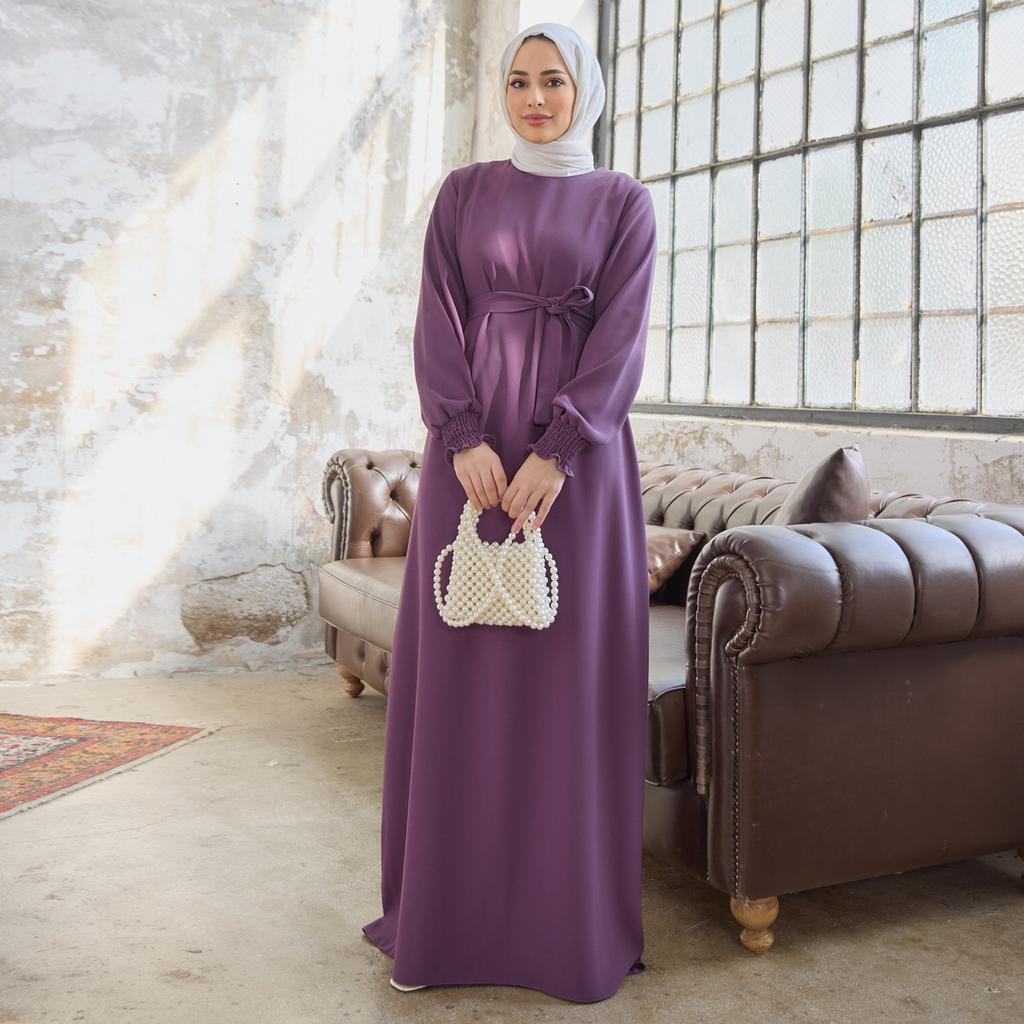 Женское платье из креповой ткани с длинным рукавом Vera с поясом