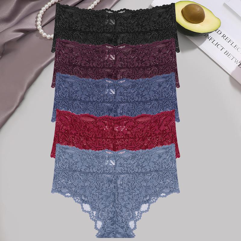 5Pcs/Set Sexy Floral Lace Panties Women Briefs Low Waist Soft Lingerie Comfortable Female Underwears Girls Intimates Panties