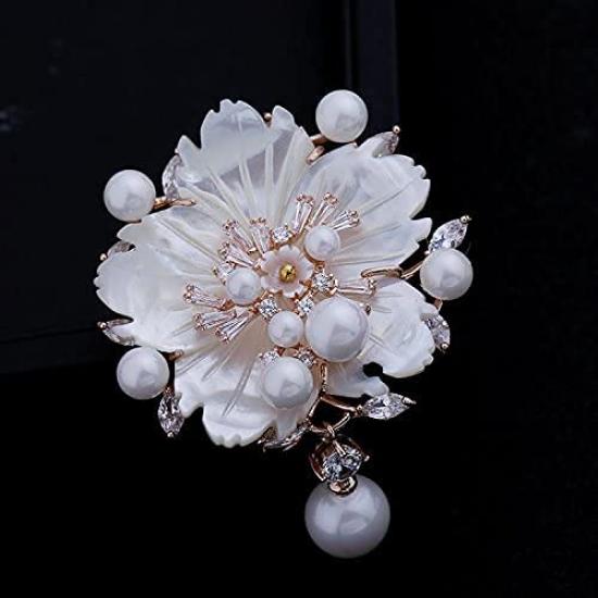 LOVES Brooch Necklace for Cherry Blossom Natural White Pearl Cubic Freshwater Shell Gift Style Exclusive Pouch Women, Flower, Stone, Shell, Zirconia,
