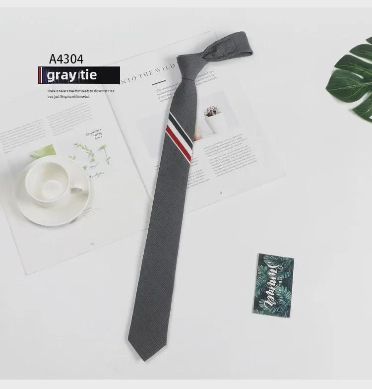 Корейский галстук из серой шерсти в трехцветную полоску шириной 5 см - мужской, деловой, черный, узкий