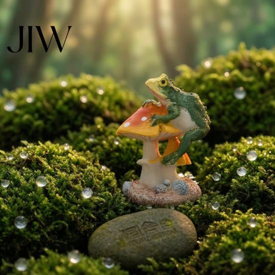 DIY Fairy Garden Accessories Resin Frog on Mushrooms Figurine, Micro Landscape Bonsai Ornament, Decor for Succulent Pots Waterproof Miniature