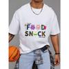 Cotton T Shirt White Happy Food Snack Delicious Cartoon Characters and Text Design for Casual Wear