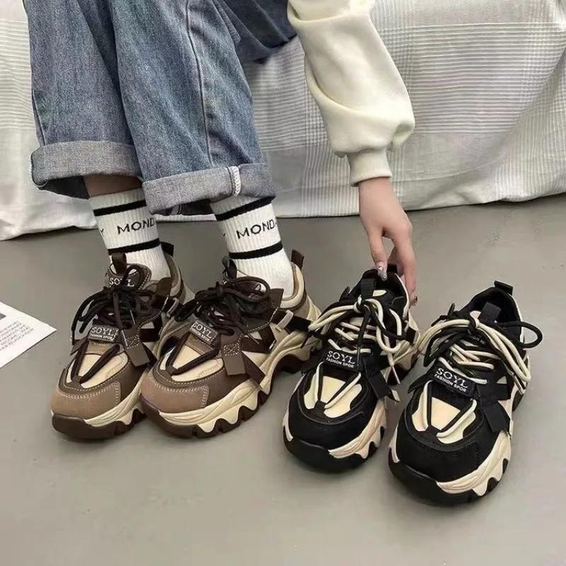 Модная женская спортивная обувь Женские кроссовки на массивной платформе Женские кроссовки Харадзюку Кроссовки для бега на толстой подошве Увеличивающие рост Zapatos De Mujer