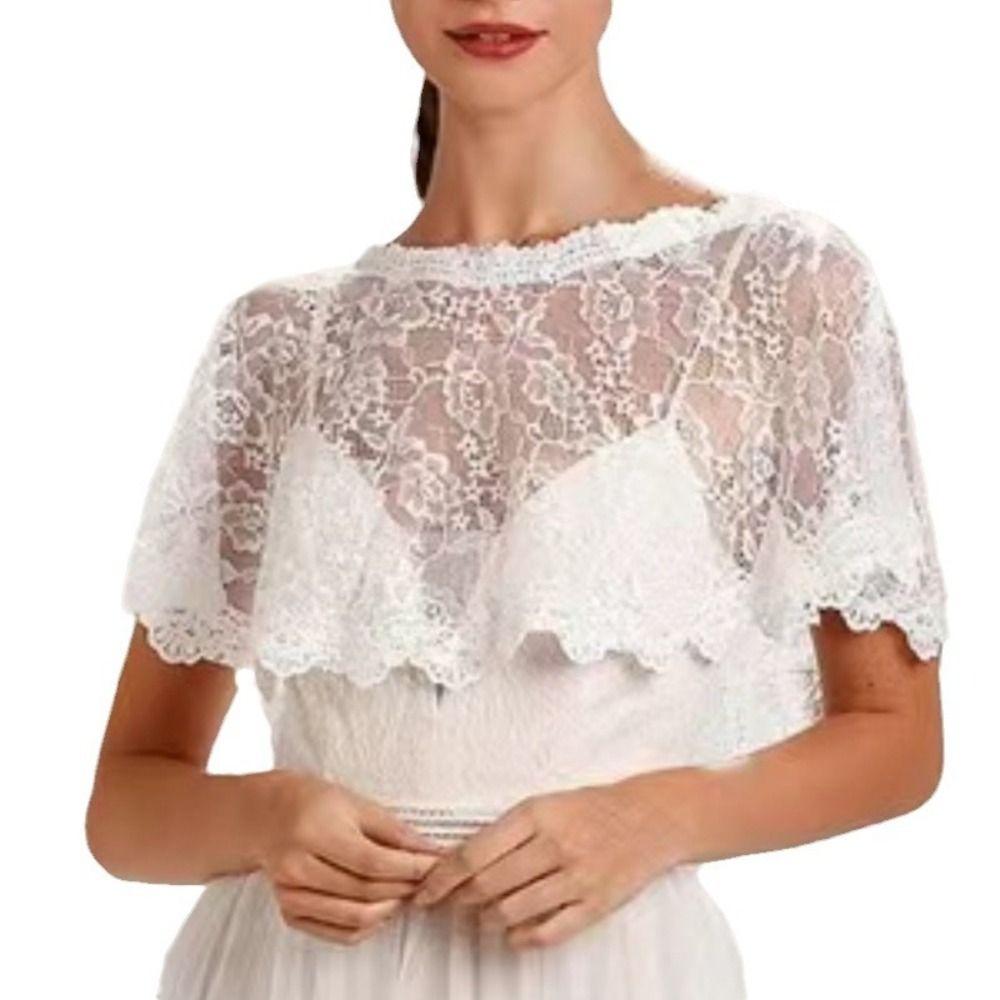 Hollow Out Lace Shawl Poncho Elegant Fake Collar Fashion Lace Cover Up Tops  Beach
