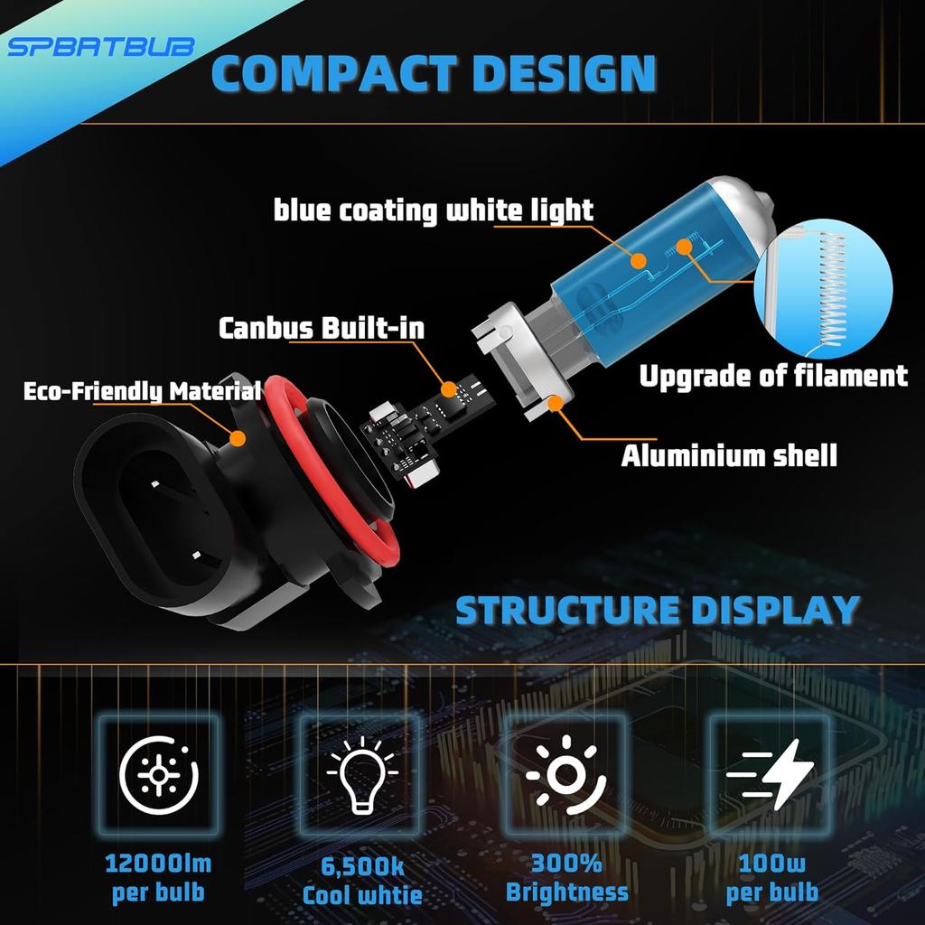 Compatible with TOYOTA PRIUS 2010 2011 2012 2013 2014 2015 Halogen Headlight bulbs,9005/HB3/H10 High Beam + H11/H8/H9 Low Beams + H11 Fog Lights,