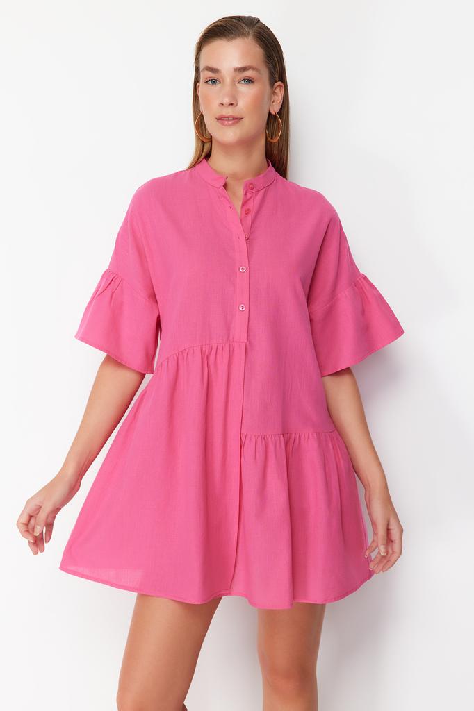 Women's Dress New Season Fashion Pink Wide Fit Mini Woven Ruffle Beach Dress