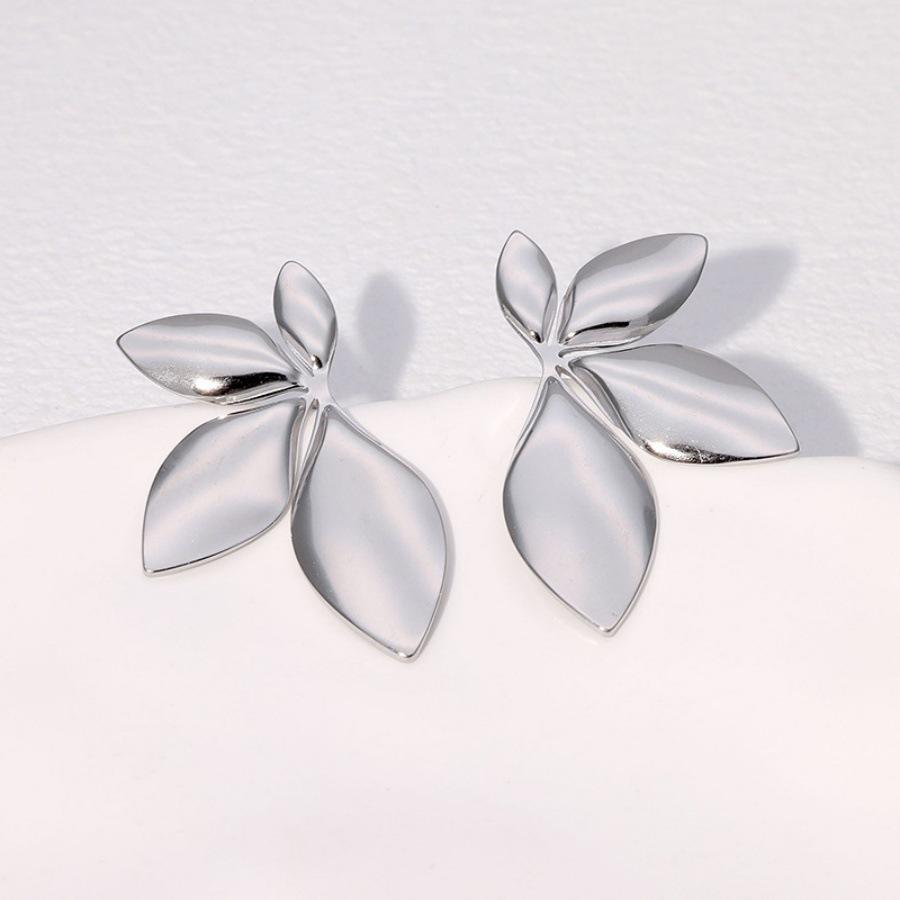 Minimalist Women Jewelry Stainless Steel Leaf Earrings 18K Gold Plated Rotating Leaf Earrings