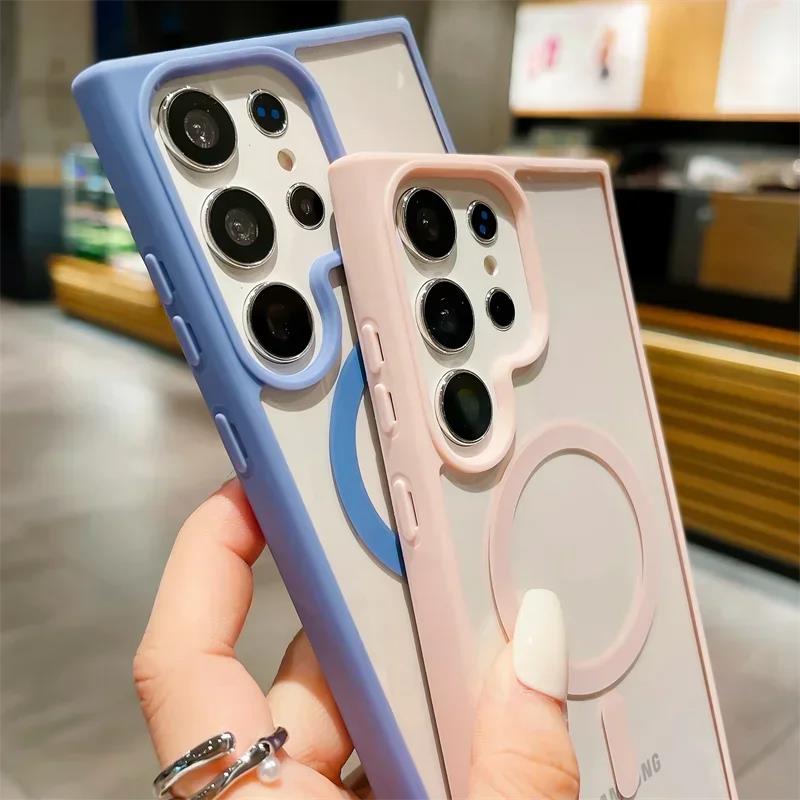 Матовые магнитные чехлы Magsafe для Samsung GalaxyS25 S24 S23 S22 Ultra Беспроводная зарядка Акриловый бампер Чехол для мобильного телефона