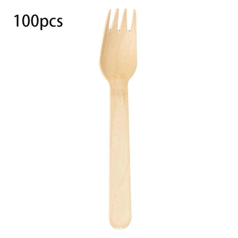 50/100PCS Natural Wooden Disposable Cutlery Set Dessert Cake Knives Forks Spoons for Parties Weddings Cafes Tableware Supplies
