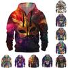 Мужская спортивная повседневная флисовая толстовка с капюшоном с карнавальным принтом, кардиган с капюшоном на молнии и множеством карманов, пальто с капюшоном