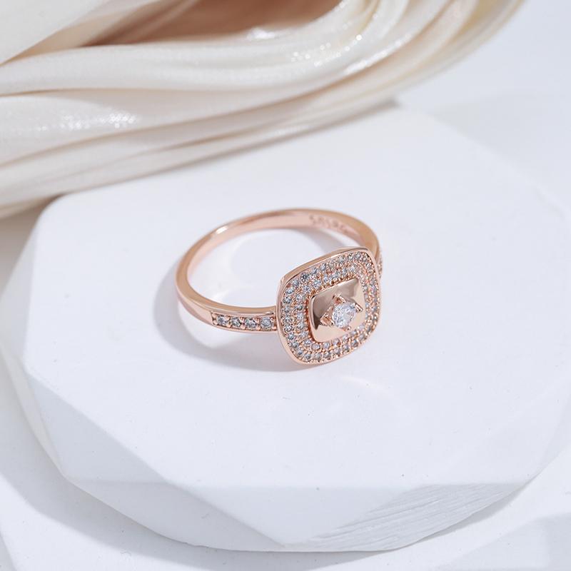 Kinel Square Zircon Full Paved Women's Ring Vintage Rose Gold Color Jewelry
