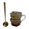 Painted Book Spoon Mug with Creative 3D Stack Book Coffee Cup Retro Novel