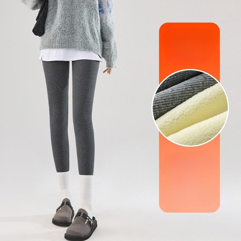 Fleece Lined Thick Sherpa Ribbed Leggings Women Outdoor Wear Winter Slim Fit Plus Size High Waist Cotton Pants