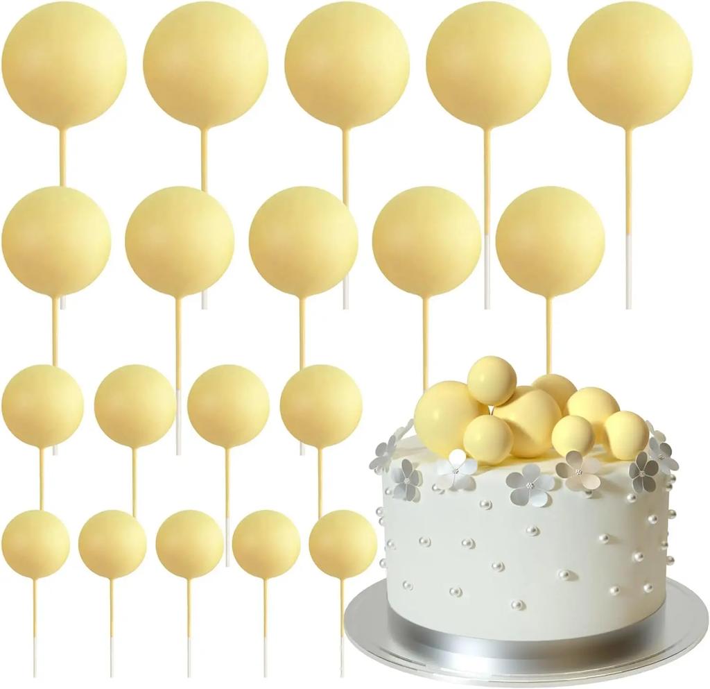 20 Pcs Mini Balloon Cake Topper Decorations with Gold Balls On Sticks - Cake Picks for Birthday, Wedding, and Party Decorations