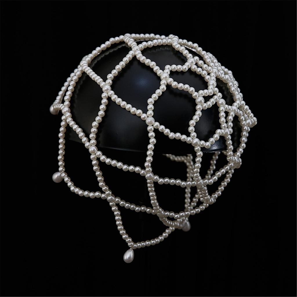 Handmade Pearls Weave Hat Elegant Bride Hat Women Casual Wedding Hairpiece for Bridal and Wedding Guests