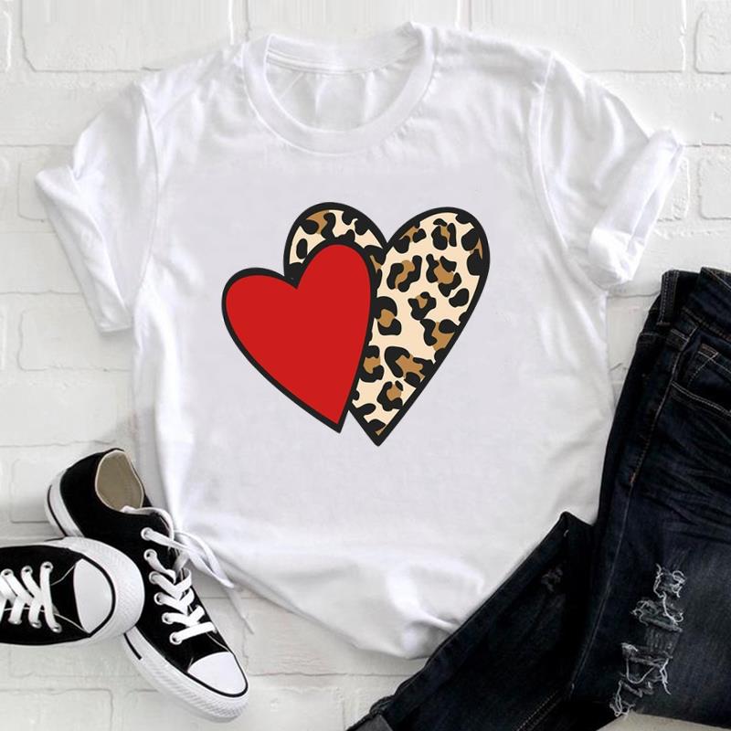 (Asian Size) Tee Top Fashion T Shirt Watercolor Love Heart Trend Cute Women Print Lady Female  Clothing Casual Short Sleeve Graphic T-shirt