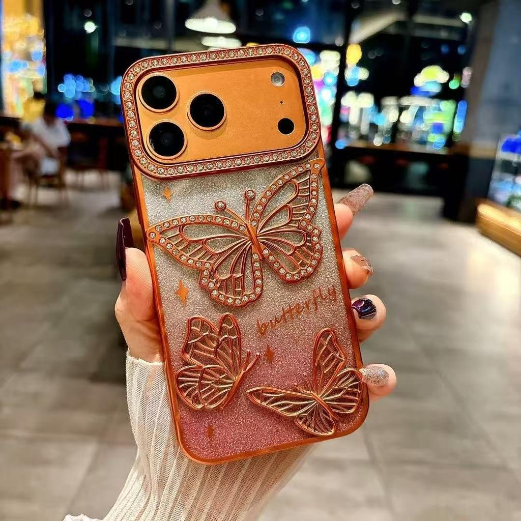 Женский чехол для телефона с бриллиантовой бабочкой для iPhone 17 16 Pro Max 11 12 13 14 15 Plus, прозрачный, с покрытием, мягкий силиконовый чехол
