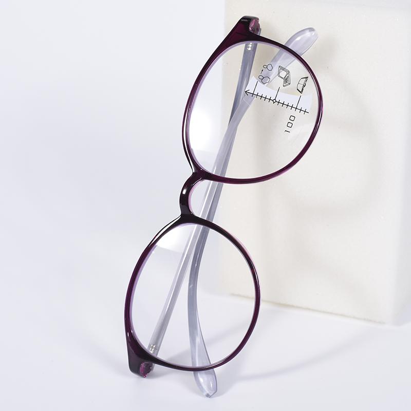 Purple Frame TR90 Reading Glasses For Women Retro Progressive Eyeglasses Frame Round Anti blue Light Presbyopia Glasses+125+175