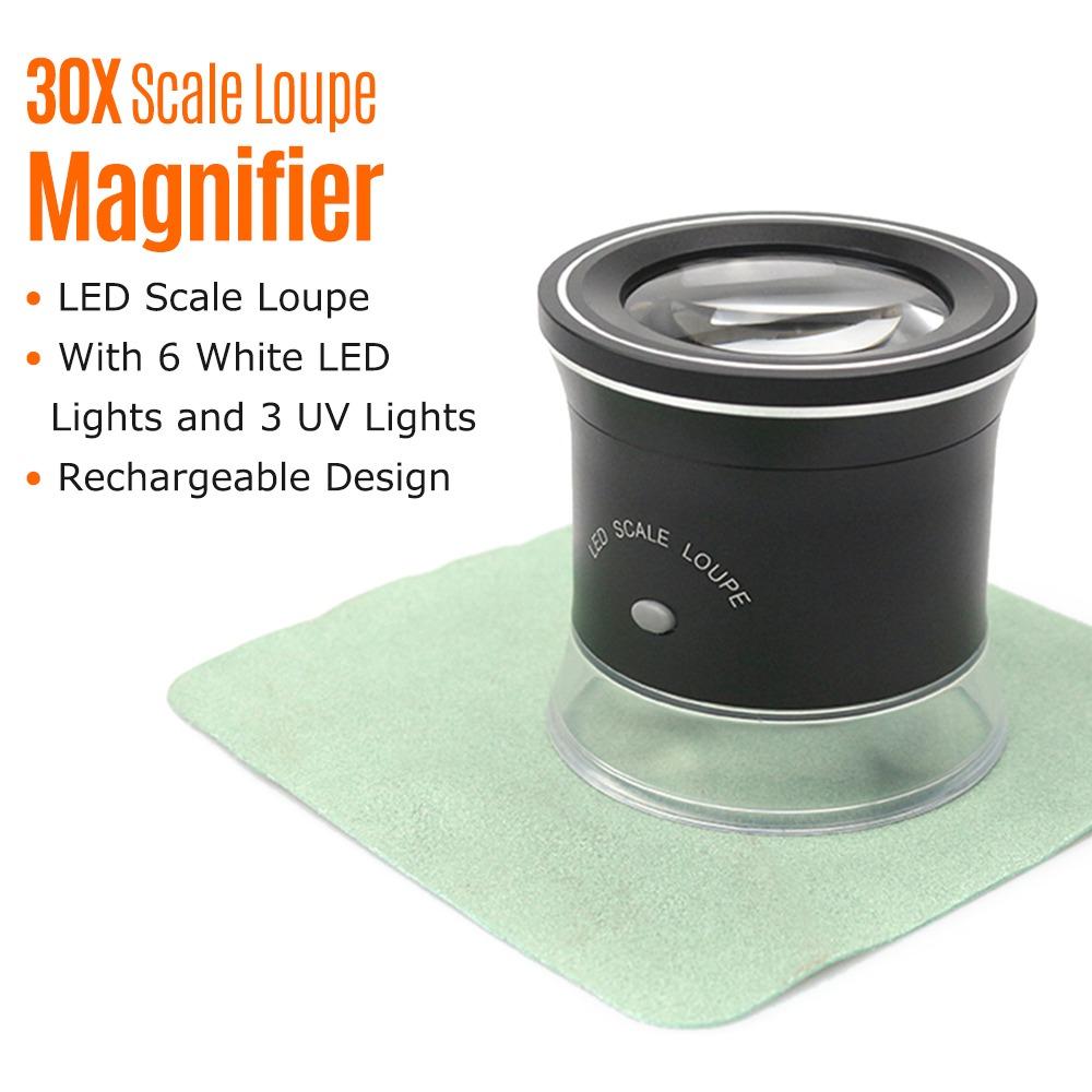 USB Charging Illuminated Magnifier 30X Magnification Cylindrical Magnifier Jewelry Appraisal