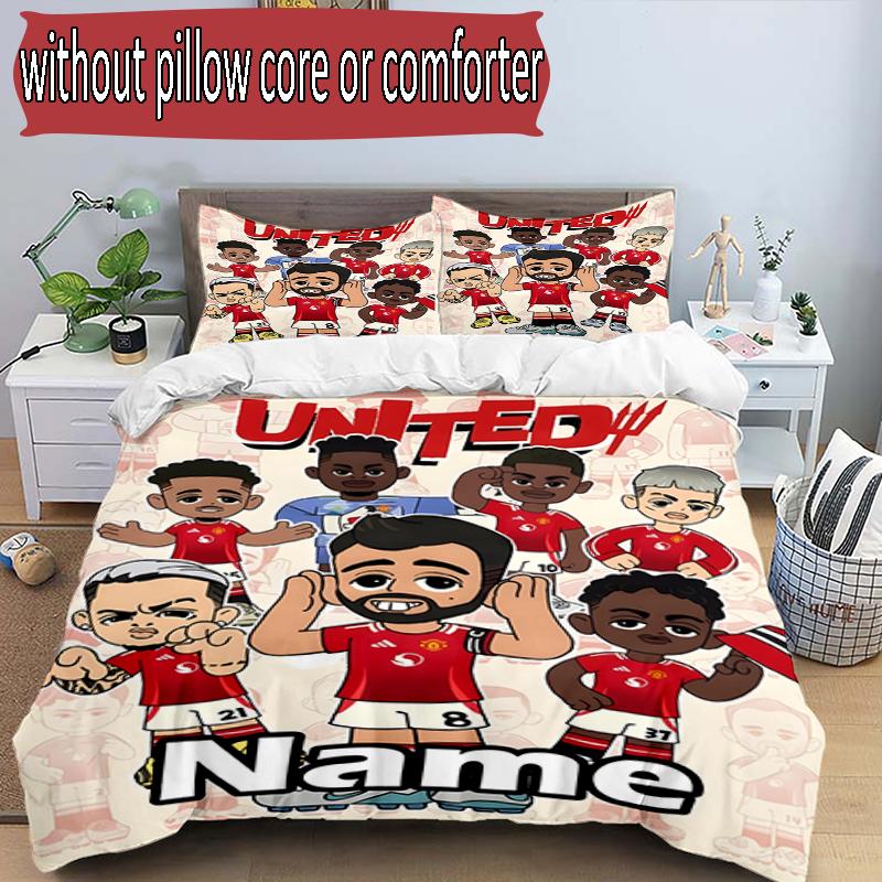 3pcs Duvet Cover Set (1*Duvet Cover + 2*Pillowcase, Without Core), Custom Name Manchester Football F.C Pattern Bedding Set, Home Bedroom Decor Gift