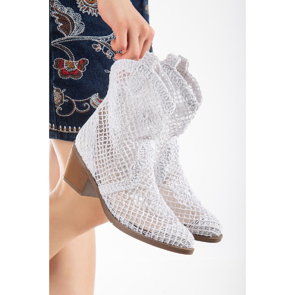 Летние женские ковбойские сапоги в стиле вестерн из кружевной ткани бежевого цвета Lotus
