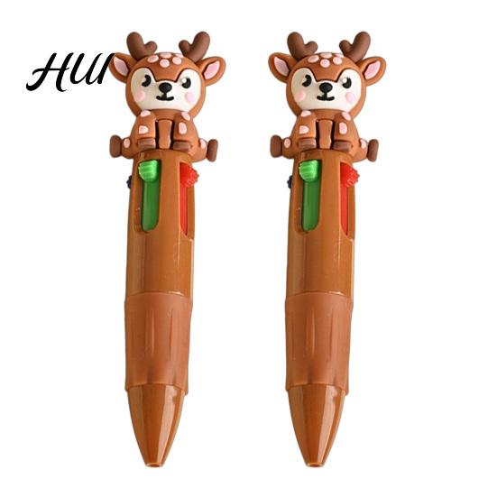 Miniature Colorful Pens Set 2Pcs Ballpoint Pen Mini 4-in-1 Multicolor with Cute 3D Doll Decoration Toppers Decorations Smooth Writing Stress-Free