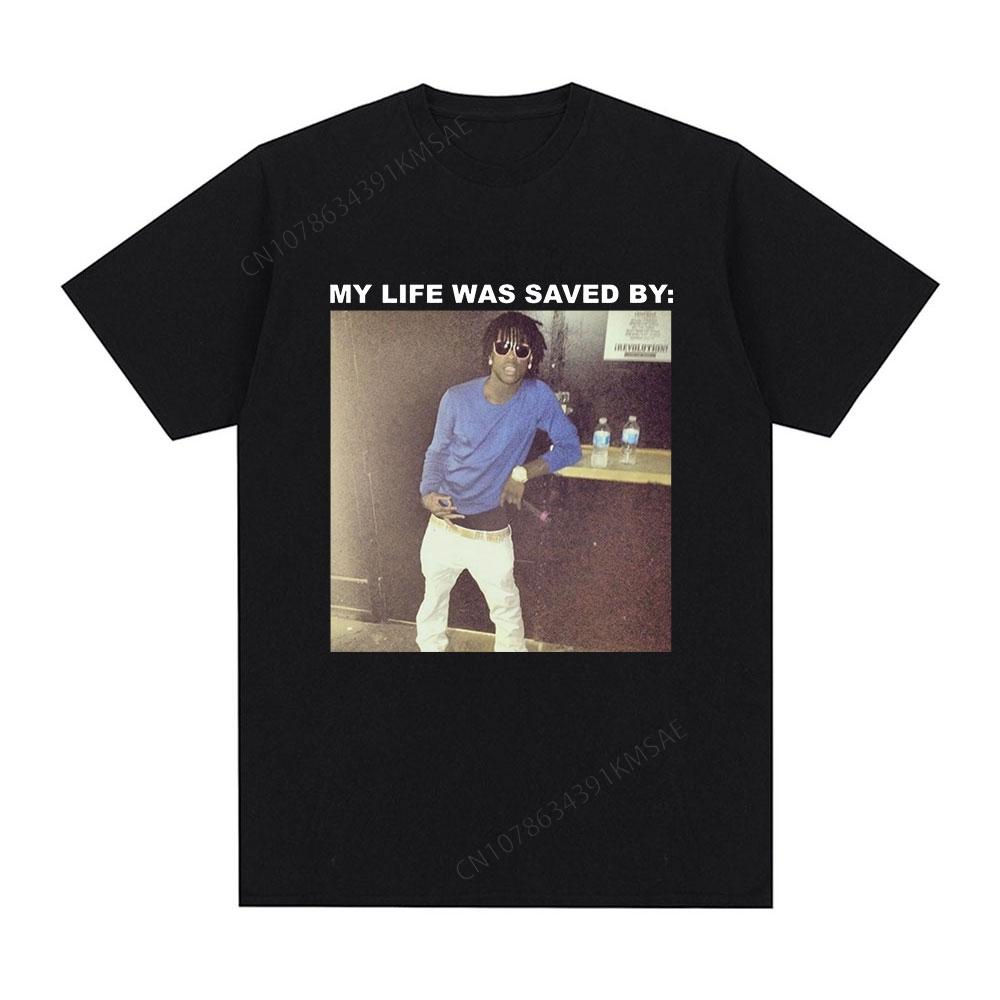 Рэпер Chief Keef Моя жизнь была спасена футболкой Мужская мода Хип-хоп Оверсайз футболки Повседневные хлопковые футболки с коротким рукавом Топы