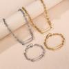 Luxury Fashion Senior Never Fade Stainless Steel Gold Plated U-Shaped Link Chain Necklace Bracelet Set