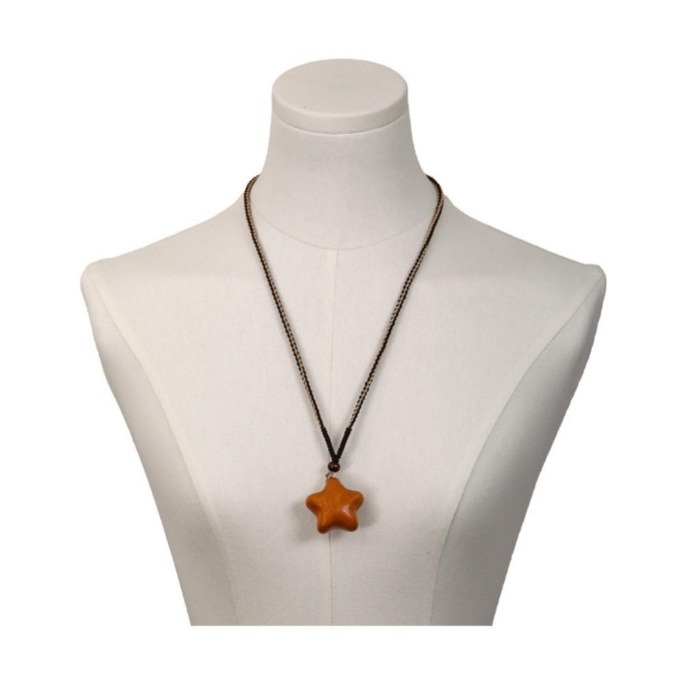 Pendant Wooden Star Moon Necklace Bohemian Style Couple Friends Choker Wood Clavicle Chain Gift