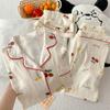 Sweet Cherry Pajamas Women'S Summer Short-Sleeved Cardigan Loungewear Three-Piece Set Can Be Worn Outside