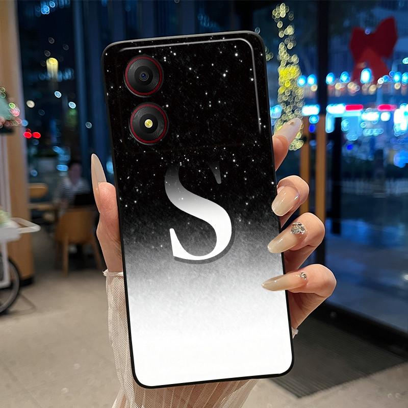 New Design Letter Flower Pattern Soft Silicone Black Phone Case For ZTE Blade A34 4G Anti-scratch Shell ZTE Blade A34 4G Casing
