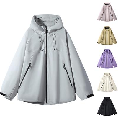 Женский однотонный худи с длинным рукавом для улицы, ветрозащитная и водонепроницаемая тонкая куртка