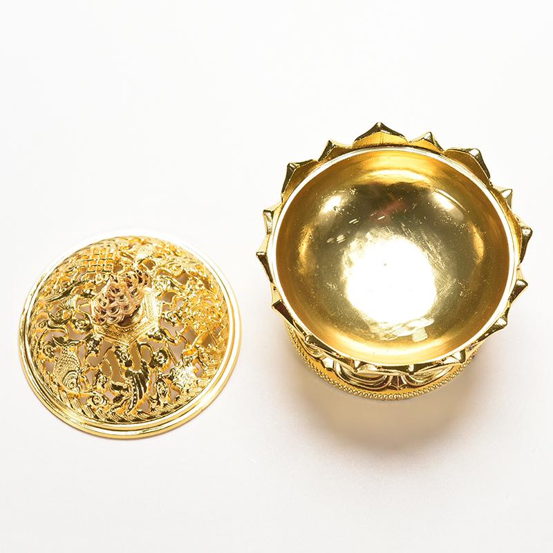 Tibet Collect Bronze Auspicious Lotus Shape Statue Box Incense Burner Censer