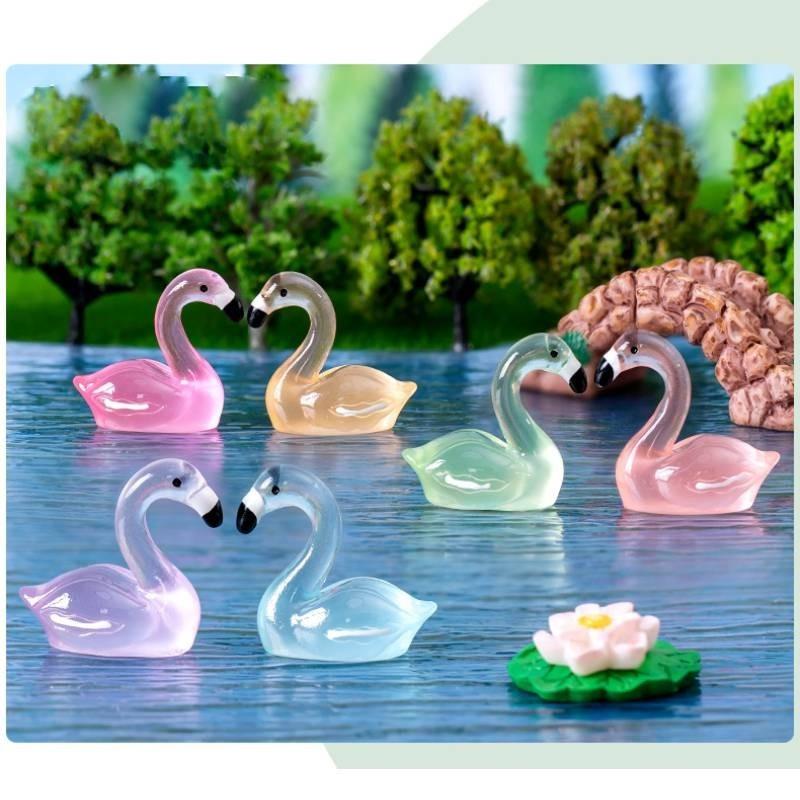 Creative Night Light Pink Flamingo Resin Ornament Cute Luminous Figurine For Desk