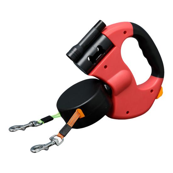 Двойной выдвижной поводок для собак, двухсторонний, 16 футов, выдвижной, с дозатором для фекалий и светодиодной подсветкой для 2 маленьких собак весом до 5 кг