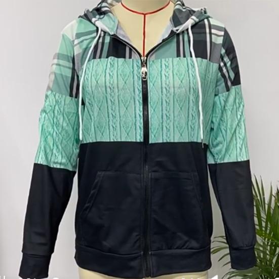 Осенние женские толстовки с капюшоном, модная куртка-кардиган с клетчатым узором на молнии и планкой, обычная посадка с длинными рукавами, повседневное пальто с капюшоном, весенне-осенняя женская одежда