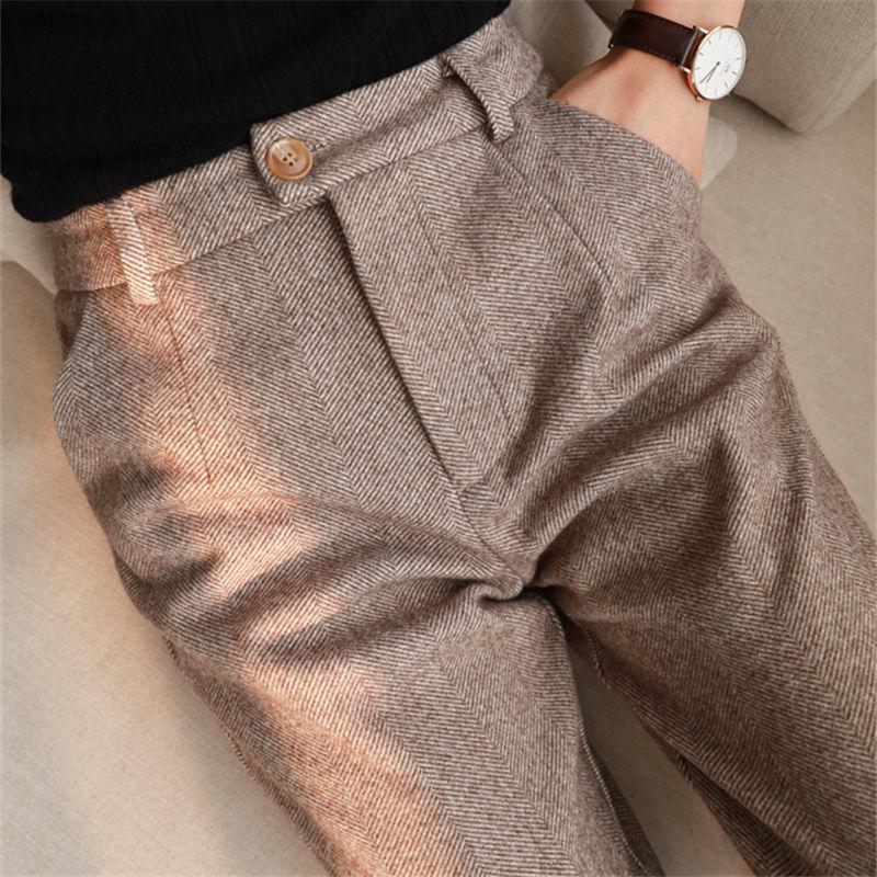 Fashion Woolen Pants Women's Harem Pencil Pants Autumn Winter High Waisted Casual Pants Office Lady Women Trousers