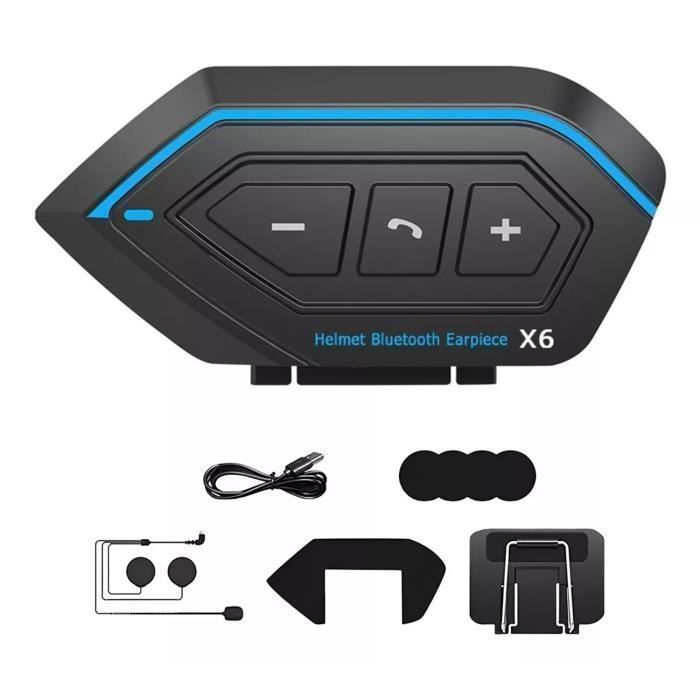 Motorcycle Intercom Bluetooth 5.0, Motorcycle Helmet Bluetooth Headset Intercom Kit - Blue Black