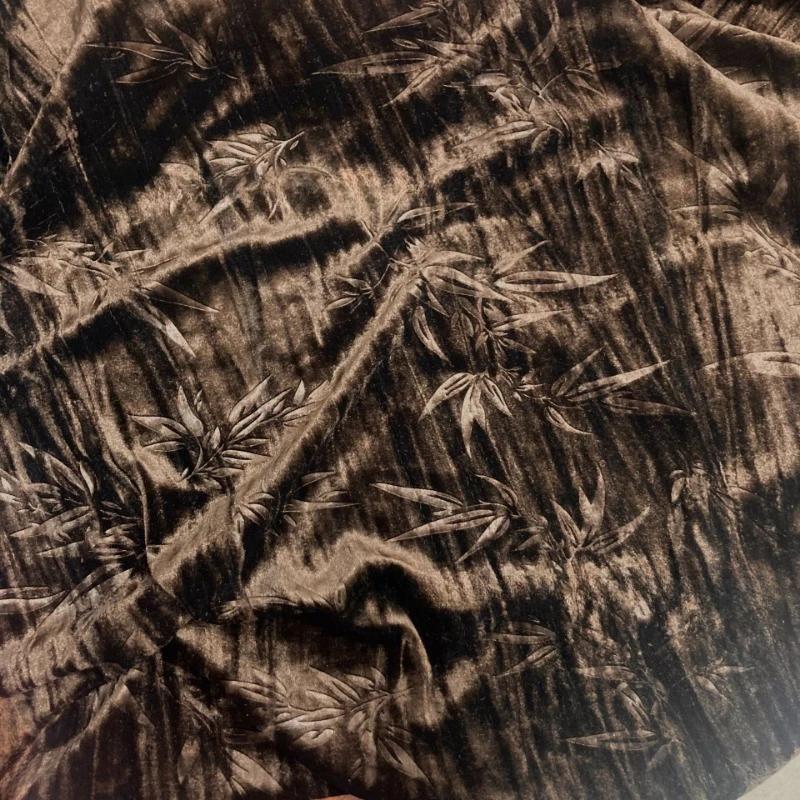 1м*1,6м Бамбуковый Цветочный 2024 Темно-зеленый Жаккардовый Ткань Африканская Вышитая Бархатная Ткань для Платья Ципао Шитья